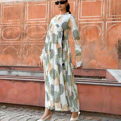 Multicolor Cotton Printed Wrap Calf-Length Dress