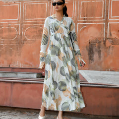 Multicolor Cotton Printed Wrap Calf-Length Dress
