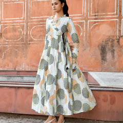 Multicolor Cotton Printed Wrap Calf-Length Dress