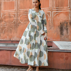 Multicolor Cotton Printed Wrap Calf-Length Dress