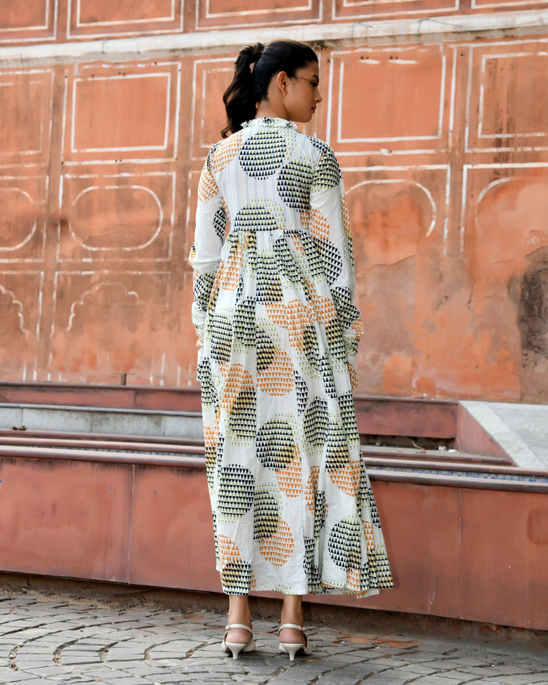 Multicolor Cotton Printed Wrap Calf-Length Dress