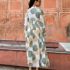 Multicolor Cotton Printed Wrap Calf-Length Dress
