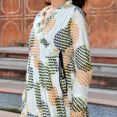Multicolor Cotton Printed Wrap Calf-Length Dress