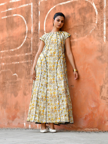 Multicolor Cotton Poplin Tiered Midi Dress