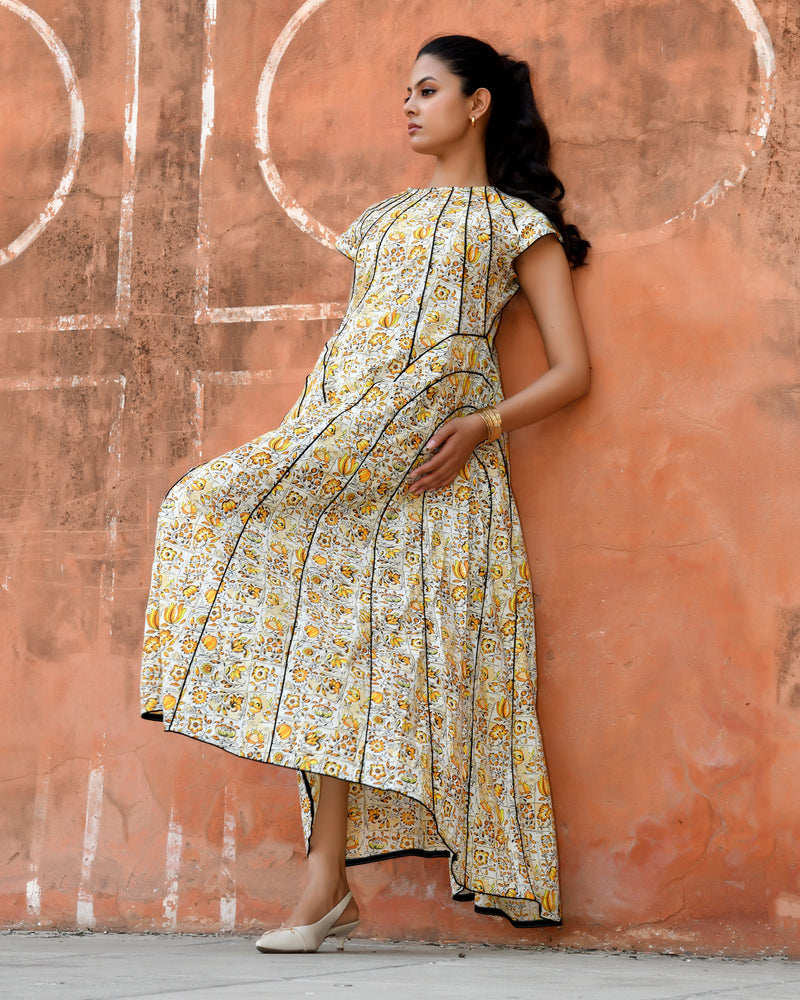 Multicolor Cotton Poplin Tiered Midi Dress