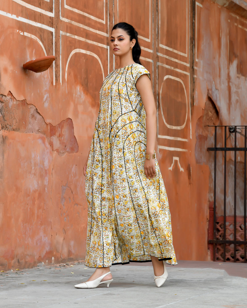Multicolor Cotton Poplin Tiered Midi Dress