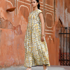 Multicolor Cotton Poplin Tiered Midi Dress