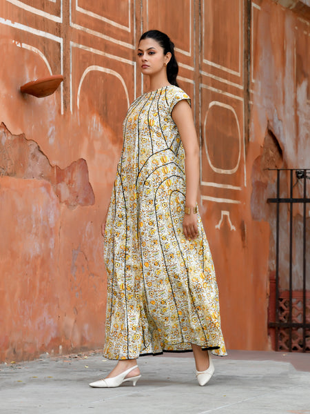 Multicolor Cotton Poplin Tiered Midi Dress