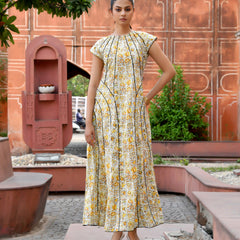 Multicolor Cotton Poplin Tiered Midi Dress