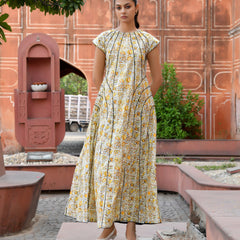 Multicolor Cotton Poplin Tiered Midi Dress