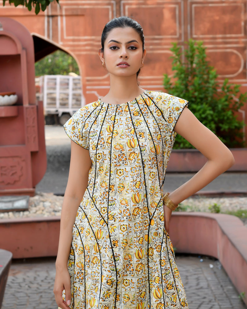 Multicolor Cotton Poplin Tiered Midi Dress