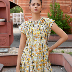 Multicolor Cotton Poplin Tiered Midi Dress