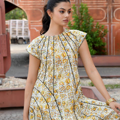 Multicolor Cotton Poplin Tiered Midi Dress