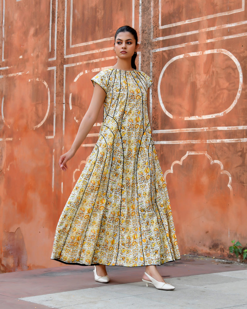 Multicolor Cotton Poplin Tiered Midi Dress