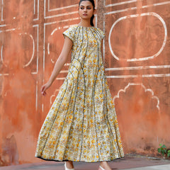 Multicolor Cotton Poplin Tiered Midi Dress