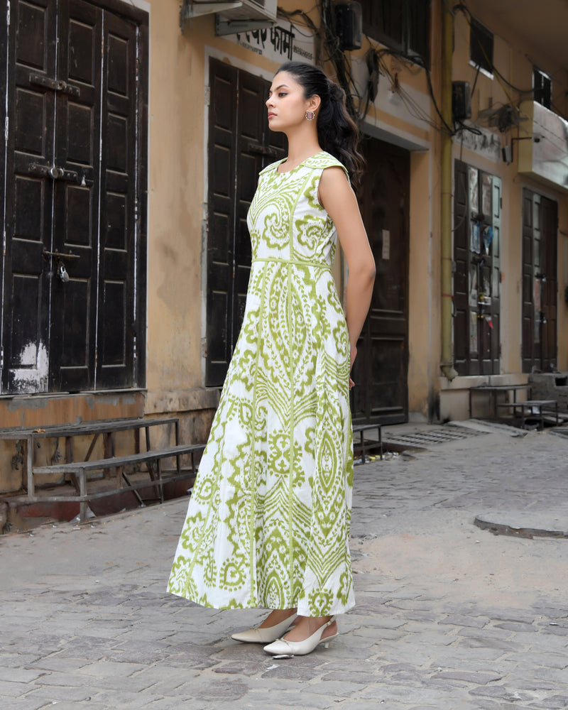 Multicolor Cotton Poplin Tiered Midi Dress
