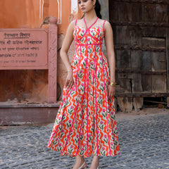 Multicolor Floral Cotton Sweetheart Midi Dress