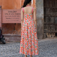 Multicolor Floral Cotton Sweetheart Midi Dress
