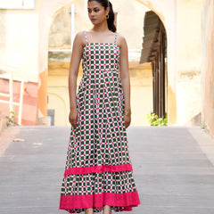 Multicolor Cotton Box Print Panelled Midi Dress