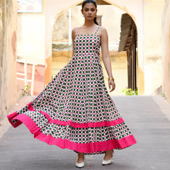 Multicolor Cotton Box Print Panelled Midi Dress