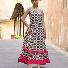 Multicolor Cotton Box Print Panelled Midi Dress
