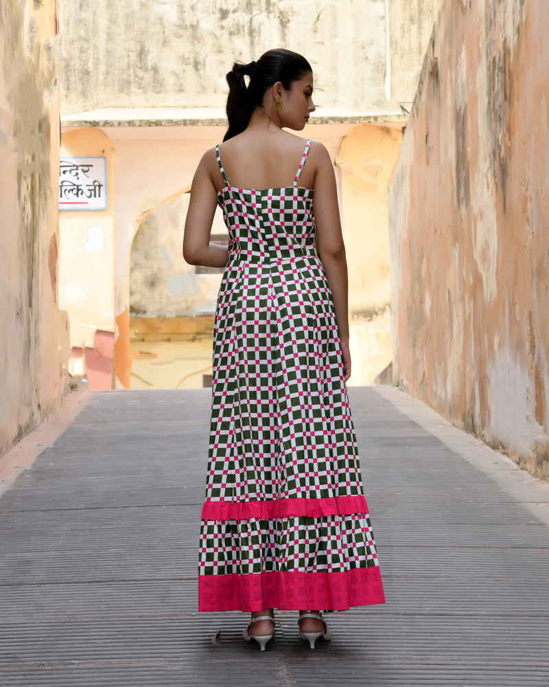 Multicolor Cotton Box Print Panelled Midi Dress