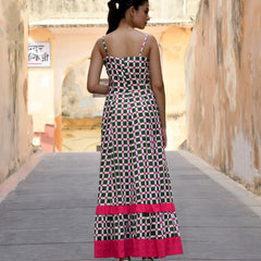 Multicolor Cotton Box Print Panelled Midi Dress