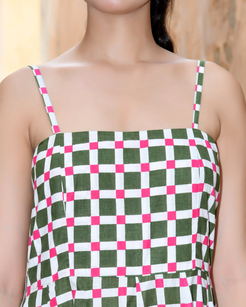 Multicolor Cotton Box Print Panelled Midi Dress