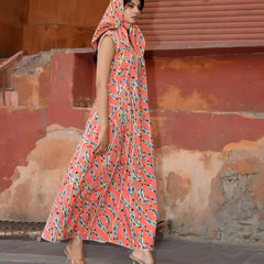 Women’s Printed Cotton Maxi Dress with Contrast Piping