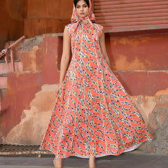 Women’s Printed Cotton Maxi Dress with Contrast Piping