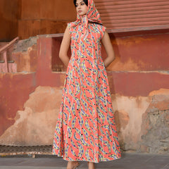 Women’s Printed Cotton Maxi Dress with Contrast Piping