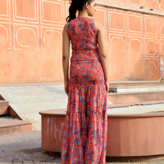 Women’s Printed Smocked Top & Tiered Maxi Skirt Set