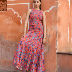 Women’s Printed Smocked Top & Tiered Maxi Skirt Set