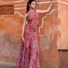 Women’s Printed Smocked Top & Tiered Maxi Skirt Set