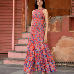 Women’s Printed Smocked Top & Tiered Maxi Skirt Set