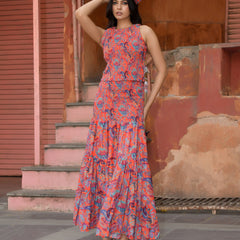 Women’s Printed Smocked Top & Tiered Maxi Skirt Set