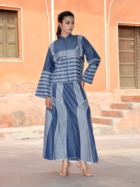 Women’s Denim Shirt & Flared Skirt Co-ord Set