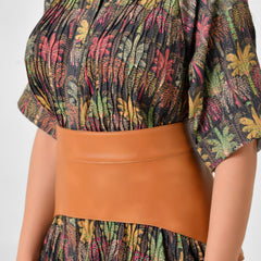 Cotton Crush Fit & Flare Short Dress with Leather Belt