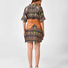 Cotton Crush Fit & Flare Short Dress with Leather Belt