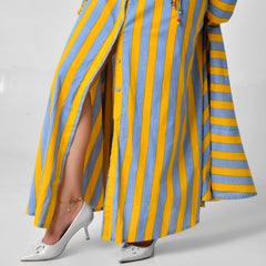 Yellow & Turquoise Striped Cotton Maxi Dress with Bead Detail