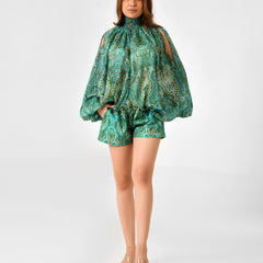Paisley Floral Printed Blouse & Shorts Co-ord Set