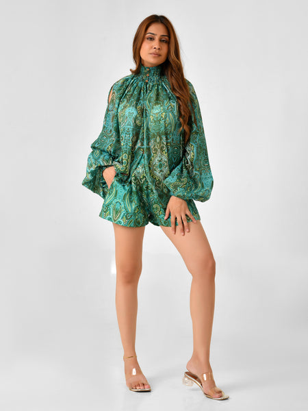 Paisley Floral Printed Blouse & Shorts Co-ord Set