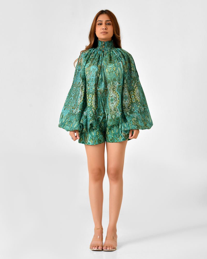 Paisley Floral Printed Blouse & Shorts Co-ord Set