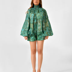 Paisley Floral Printed Blouse & Shorts Co-ord Set