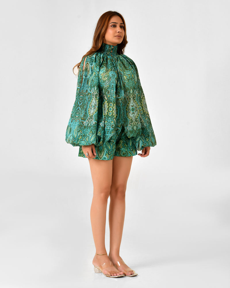 Paisley Floral Printed Blouse & Shorts Co-ord Set