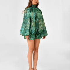 Paisley Floral Printed Blouse & Shorts Co-ord Set