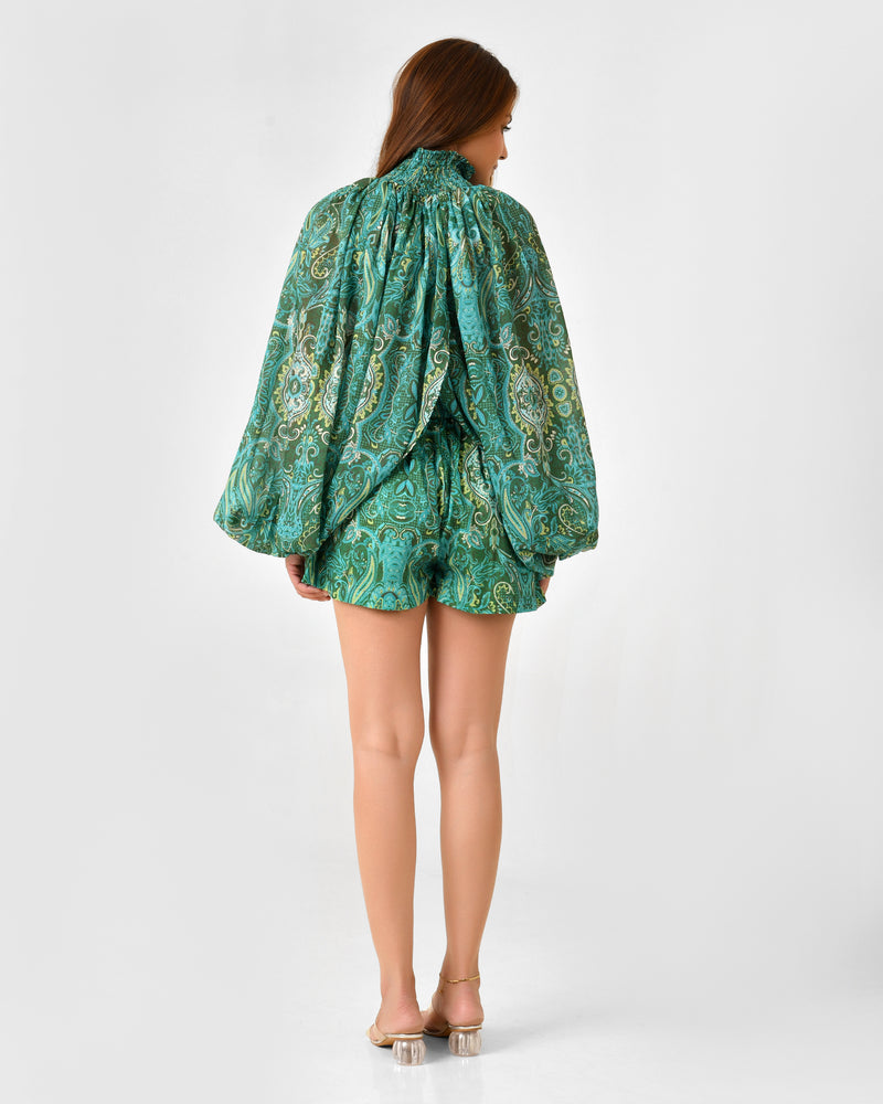 Paisley Floral Printed Blouse & Shorts Co-ord Set