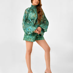 Paisley Floral Printed Blouse & Shorts Co-ord Set