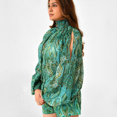 Paisley Floral Printed Blouse & Shorts Co-ord Set