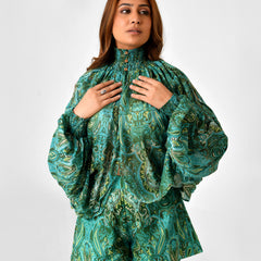 Paisley Floral Printed Blouse & Shorts Co-ord Set